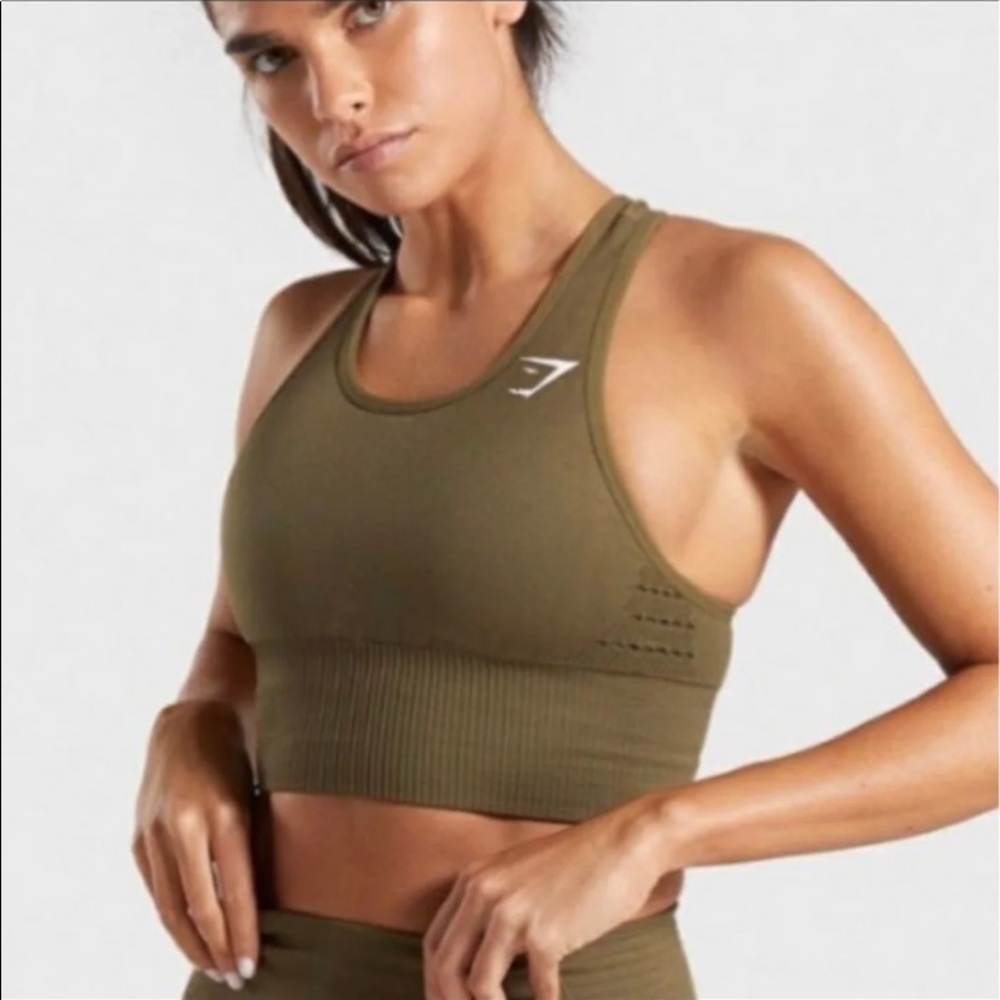 Gymshark olive green energy seamless crop top medium - Picture 1 of 4